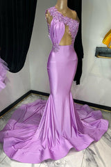 Newinlook Elegant One Shoulder Sleeveless Appliques Mermaid Purple Evening Dress