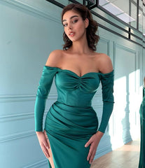 Newinlook Dark Green Mermaid Long Sleeves Evening Dress
