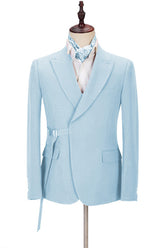 Newinlook Gorgeous Sky Blue Wedding Suit with Peaked Lapel and Adjustable Buckle