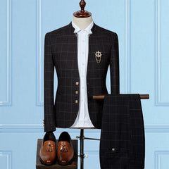 Newinlook Classic Two-Piece Black Wedding Suit with Plaid for Groom and Groomsmen