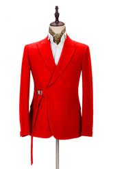 Newinlook Popular Slim Fit Bright Red Peak Lapel Summer Wedding Suit with Buckle Button