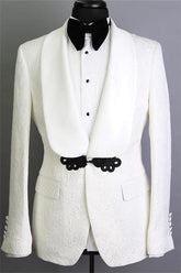 Newinlook White Shawl Lapel Jacquard Reception Suit - Two Pieces for Groom