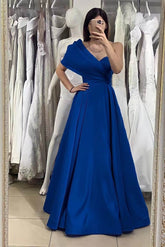 Newinlook Basics One Shoulder Elegant Off-The-Shoulder Royal Blue Evening Dress