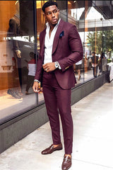 Newinlook Burgundy Business Prom Suit - 2 Pieces with Shawl Lapel