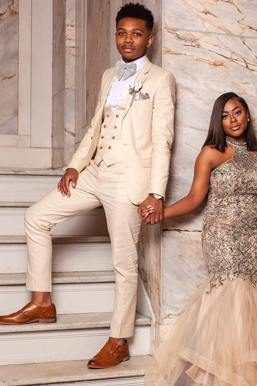 Newinlook New Champagne Double-Breasted Groomsmen Waistcoat