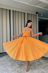 Newinlook Sweetheart Orange Short Evening Dress Sequins With Belt