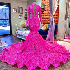 Newinlook Charming Pink Long Sleeves Sweep Evening Dress