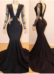 Newinlook Mermaid Black Long Sleeves Evening Dress