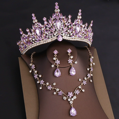Rhinestone Headpiece Set Quinceanera Wedding & Birthday Jewelry with Crown Necklace & Earrings
