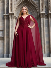 V-Neck A-Line Princess Mother of the Bride Dresses Featuring Applique