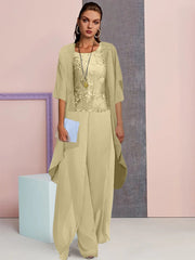 Elegant Mother of the Bride Jacket and Pantsuits in Chiffon