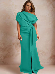 One-Shoulder Mermaid Trumpet Gown with Ruffles and Side Split for Plus-Size Mothers of the Bride
