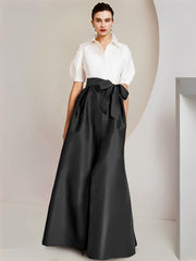 Princess/A-Line Floor-Length 2-Piece Mother of the Bride Dresses with Bowknot and Shirt Collar Short Sleeves
