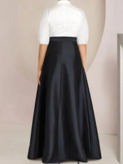 Princess/A-Line Floor-Length 2-Piece Mother of the Bride Dresses with Bowknot and Shirt Collar Short Sleeves