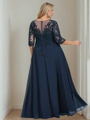 Plus Size V-Neck A-Line Princess Floor-Length Mother of the Bride Dress with Half Sleeves and Sequins