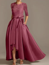 Princess A-Line Floor-Length Mother of the Bride Dress with Scoop Neck Half Sleeves and Ruffled Bows