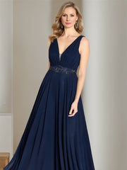 V-Neck Sleeveless A-Line Floor-Length Mother of the Bride Princess Dress