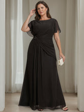 Plus Size Floor-Length A-Line Mother of the Bride Dress with Ruffles Round Neck and Short Sleeves