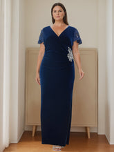 Plus Size Velvet Mother of the Bride Dress with V-Neck Ruffles and Appliques