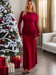 Long-Sleeved Ankle-Length Mother of the Bride Gown with Jewel Neckline