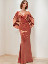 V-Neck Floor-Length Velvet Mother of the Bride Sheath Dress with Ruffled Half Sleeves