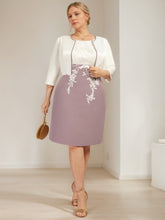 Plus Size Knee-Length Mother of the Bride A-Line Dress with V-Neck and Lace Appliques