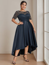 Plus Size Asymmetrical A-Line Princess Dress with Round Neck and Short Sleeves Appliques for Mother of the Bride