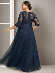 Plus Size Floor-Length A-Line Princess V-Neck Mother of the Bride Dress with Half Sleeves and Sequins