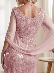 V-Neck A-Line Princess Ankle-Length Mother of the Bride Dress in Solid Color with Lace Half Sleeves