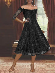 Off-the-shoulder A-Line Princess Dresses for Mothers of the Bride & Groom with Half Sleeves and Lace