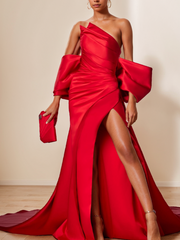 Unique Strapless Sleeveless Floor-Length Mother of the Bride Dress with Side Split & Ruffles in Trumpet/Mermaid Style