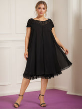 Short Sleeve Scoop Neck A-Line Princess Illusion Plus Size Mother of the Bride Knee-Length Beaded Dress with Sequins