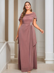 Plus Size Floor-length Mother of the Bride A-Line/Princess Dress with Scoop Neck Short Sleeves Ruffles & Sequins