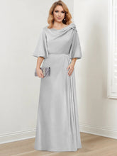 Floor-Length A-Line Princess Gown with Scoop Neck and 3/4 Ruffled Sleeves for the Mother of the Bride
