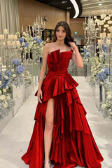 Charming Strapless Sleeveless Long Split Formal Dress With Pleated