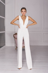 Newinlook Chic Elegant White Backless Deep V-Neck Daily Women's Jump Suit