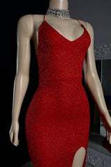 Newinlook Red Sleeveless Stunning Evening Dress With Split