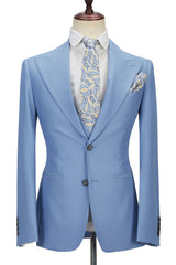 Newinlook Gorgeous Blue Three-Piece Homecoming Suit with Peak Lapel
