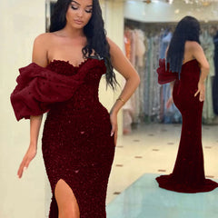 Newinlook Gorgeous One Shoulder Mermaid Split Evening Dress With Sequins Sweetheart Off-The-Shoulder