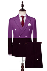 Newinlook Handsome Purple and Black Double-Breasted Marriage Suit with Peaked Lapel
