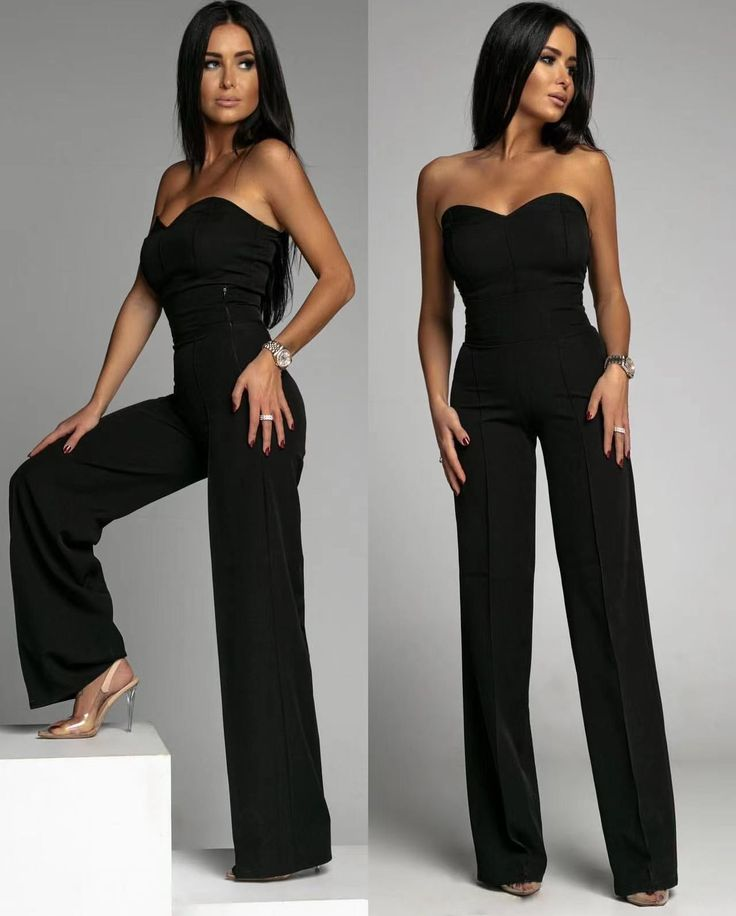 Newinlook Black Graceful Sheath Zipper Sleeveless Strapless Jump Suit