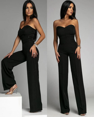 Newinlook Black Graceful Sheath Zipper Sleeveless Strapless Jump Suit