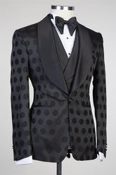 Newinlook Handsome Formal Prom Suit with Black Pattern, Three Pieces and Shawl Lapel