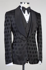Newinlook Handsome Formal Prom Suit with Black Pattern, Three Pieces and Shawl Lapel