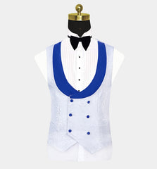 Newinlook Blue Jacquard Tuxedo Suit with Shawl Lapel - Fashionable for Groom