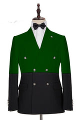 Newinlook Shining Dark Green and Black Double-Breasted Prom Tuxedo