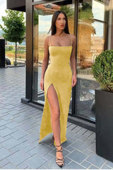 Newinlook Front Split Evening Dress With Spaghetti-Straps Strapless Black