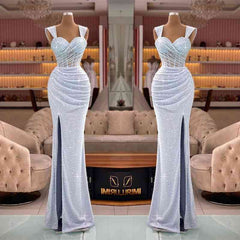 Newinlook Classic Mermaid Sequins Sweetheart Split Straps Evening Dress With Pleated