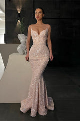 Newinlook Spaghetti Mermaid Strap Long Evening Dress With Sequins