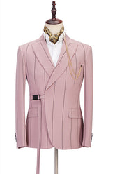 Newinlook New Arrival Pink Slim Fit Groom Suit with Striped Peaked Lapel